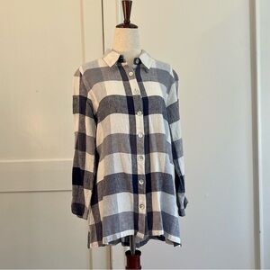 Soft Surroundings Classic Plaid Button-Up Shirt with Zipper Detail Size M
